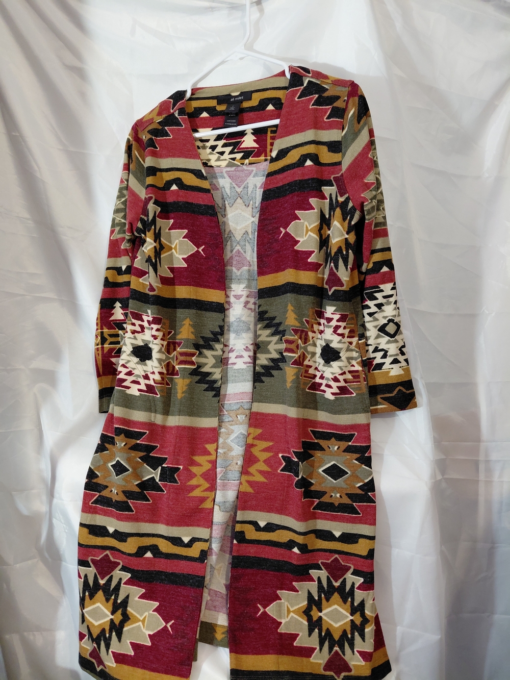 Ali Miles Multicolor Aztec Open-Front Cardigan - Red, Mustard, Olive